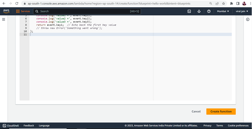 Create a Lambda function with AWS console